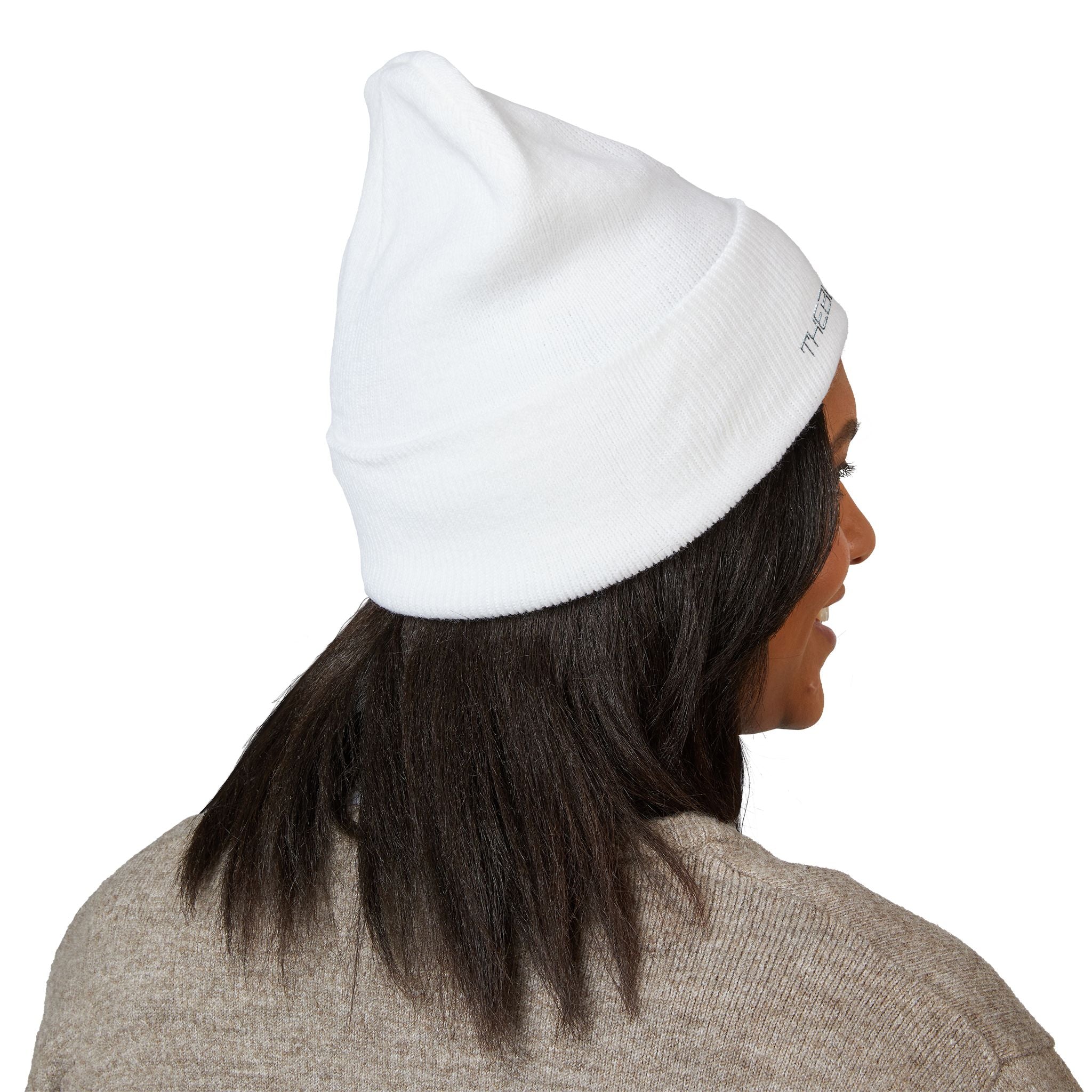 Embroidered White Cuffed Beanie — Minimal 'B' Logo Knit Hat