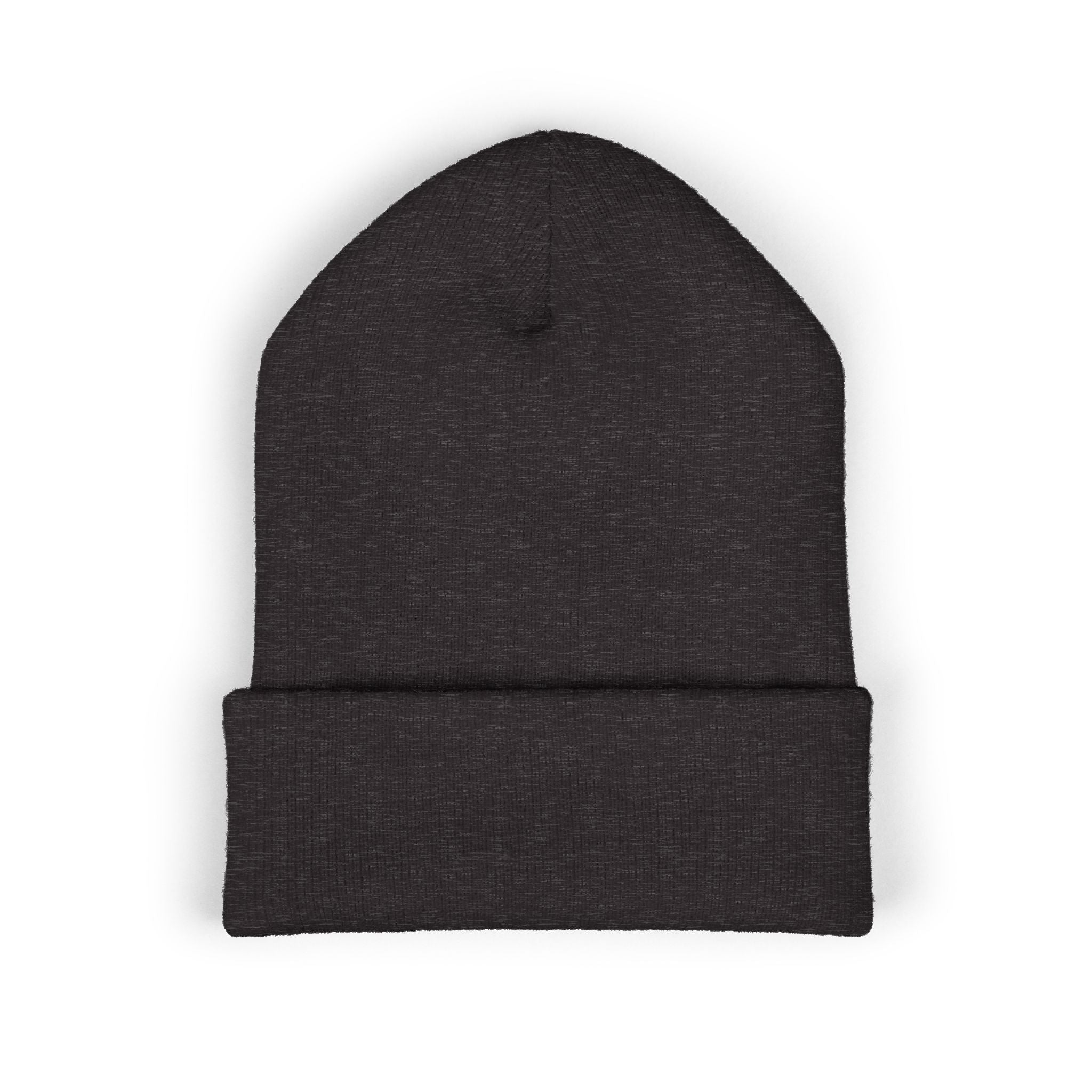 Embroidered White Cuffed Beanie — Minimal 'B' Logo Knit Hat