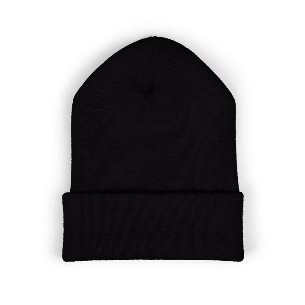 Embroidered White Cuffed Beanie — Minimal 'B' Logo Knit Hat