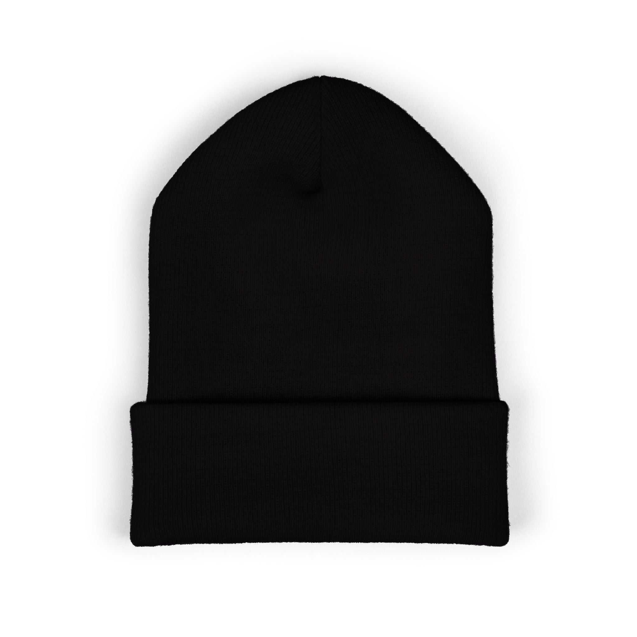 Embroidered White Cuffed Beanie — Minimal 'B' Logo Knit Hat
